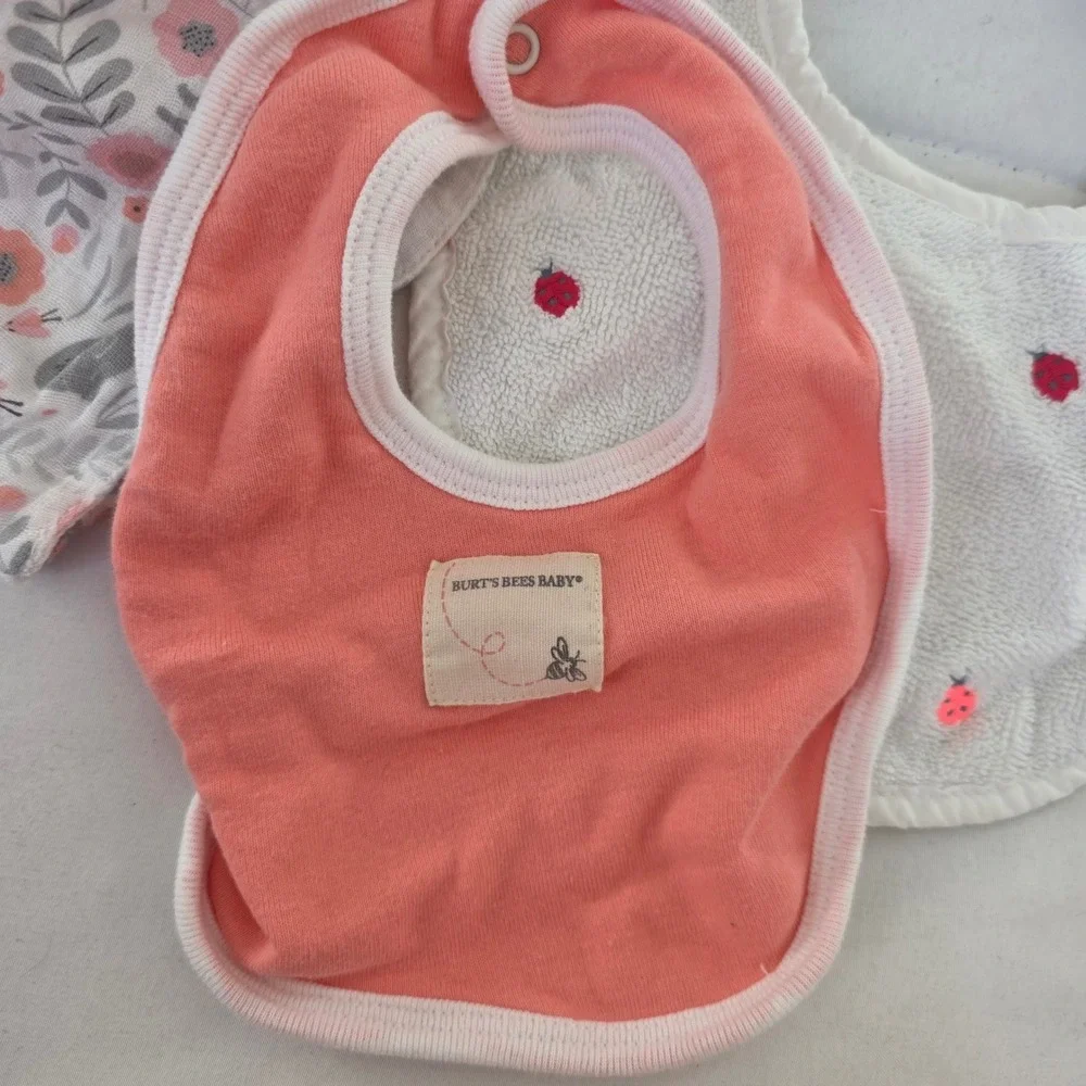 Burt's Bees‎ Baby Jacadi Infant Toddler Bibs Lot 3 Ladybug Floral